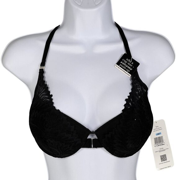 Rene Rofe NWT 36C Black Lace Extreme Push-Up Bra Gold Hardware Coquette Vampy - Picture 8 of 14